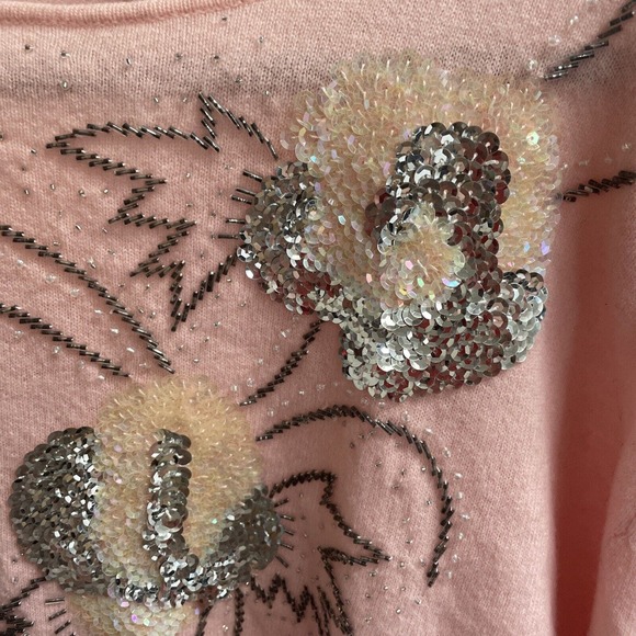 Vintage Extra Touch lambswool sweater pink With Sequined Appliqué, W Vtg Sz 42 - Picture 7 of 10
